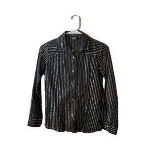 Cruel Girl Pearl Snap-Up Western Long Sleeve Shirt Size Large Black And Silver